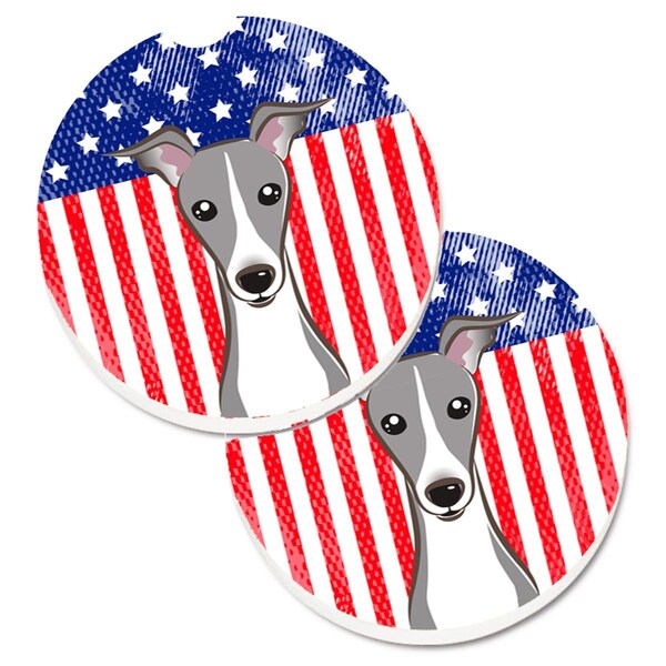 Carolines Treasures American Flag and Italian Greyhound Set of 2 Cup Holder Car Coaster BB2166CARC - main